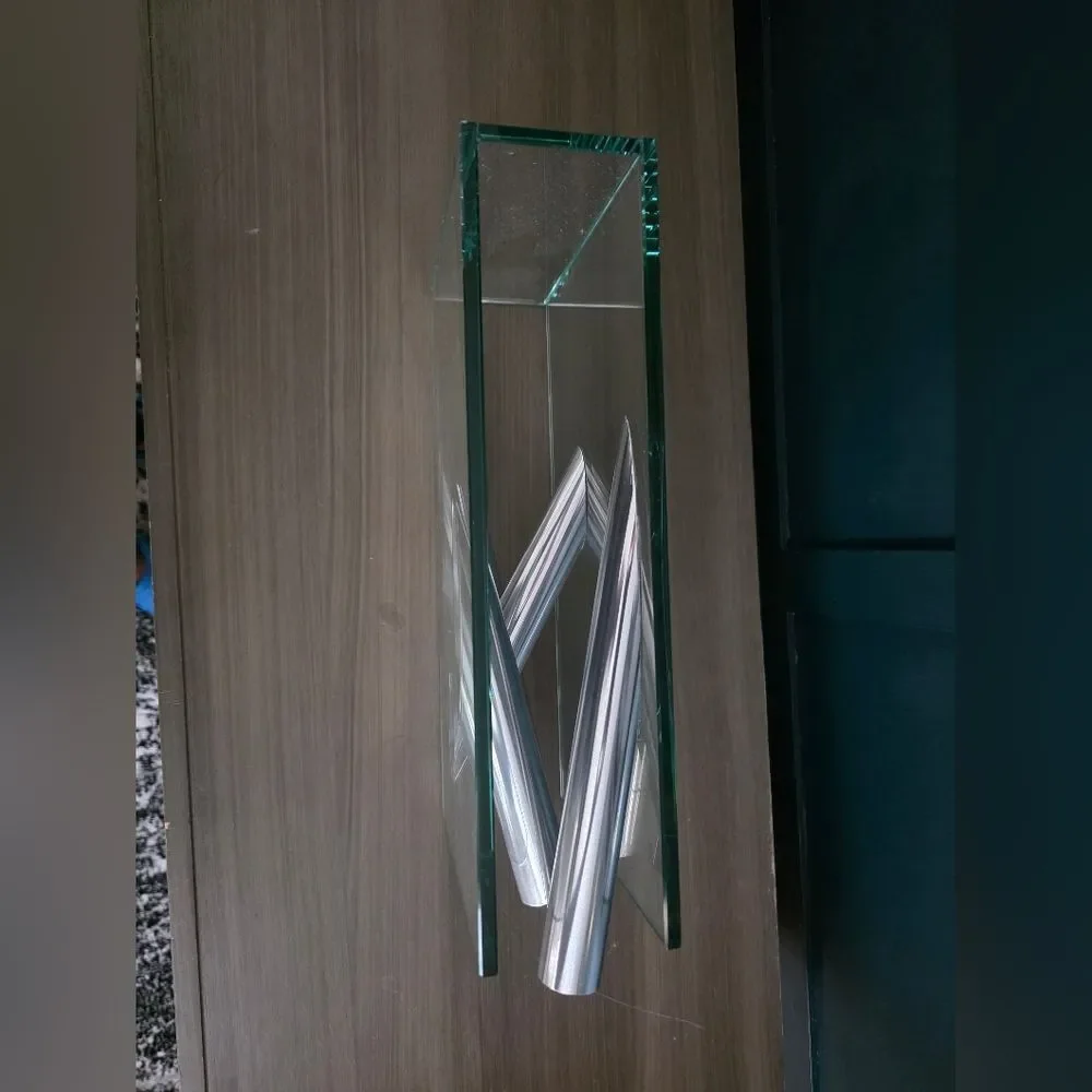 Lisa Mori Style VTG Glass Aluminum Abstract Vase Contemporary Modern Art 3 Stem